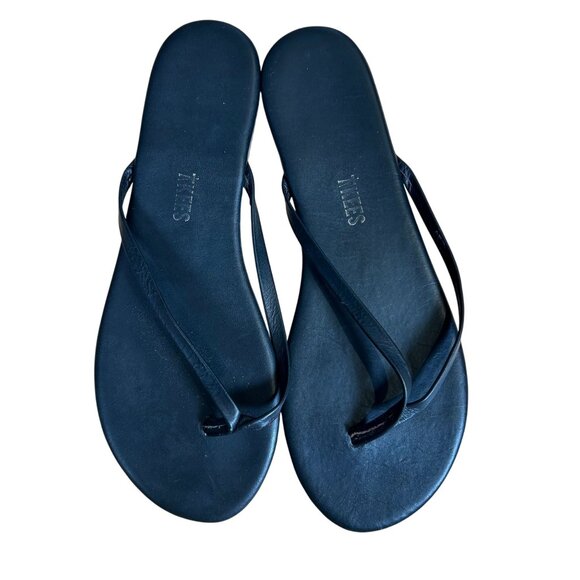 Tkees Black Riley Leather Slip-On Flip Flops Women's Size 8 Excellent Condition! - Picture 1 of 6